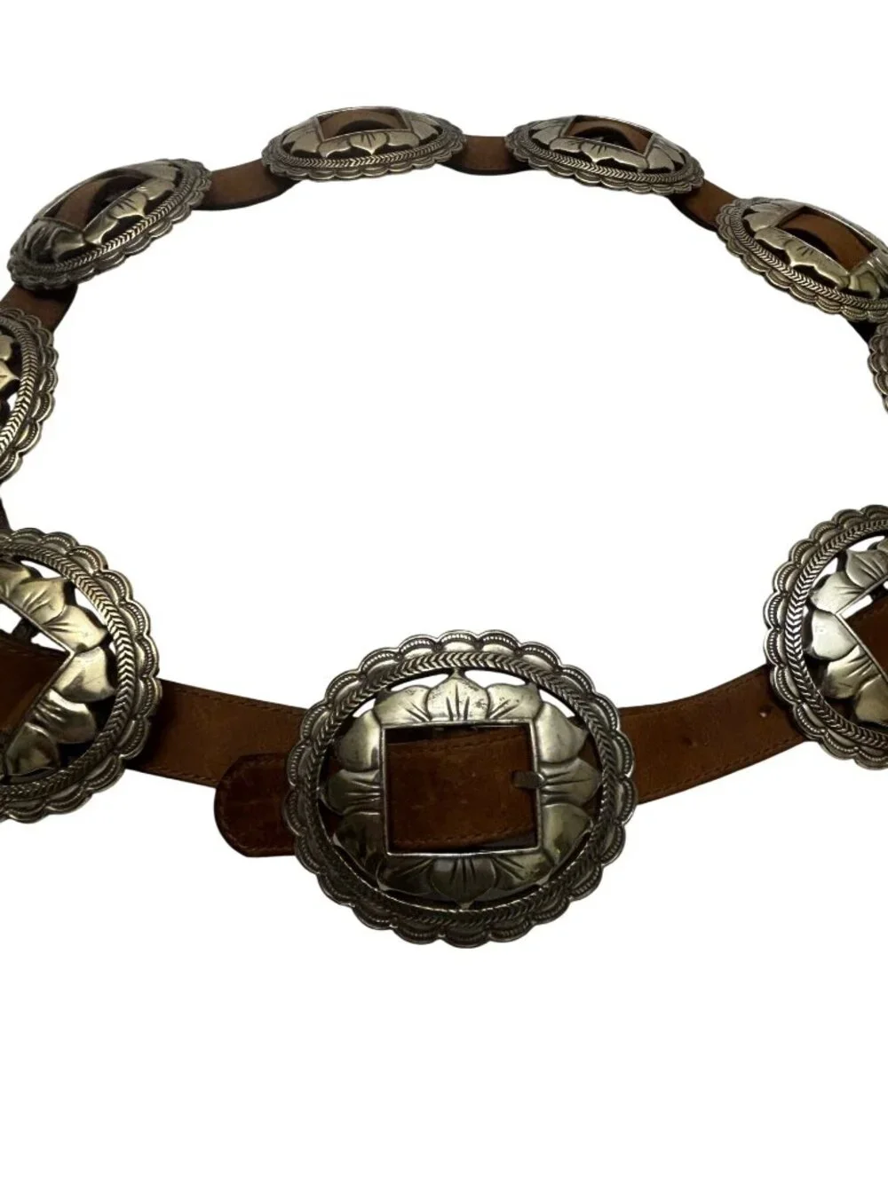 Brighton VTG 1993 Sunflower Silver & Leather Concho Belt 34